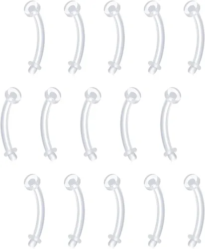 Miniatura 9 de FECTAS Aretes de plástico flexible transparente de 16G y 14G, anillos para cejas, barras curvadas, retenedores para piercing de vientre, 15