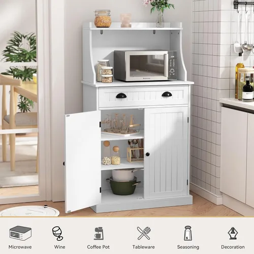 Miniatura 6 de ARTPOWER - Gabinete/Soporte de microondas de cocina de 54" con almacenamiento y cajones, armario de almacenamiento de despensa con alacena y Blanco