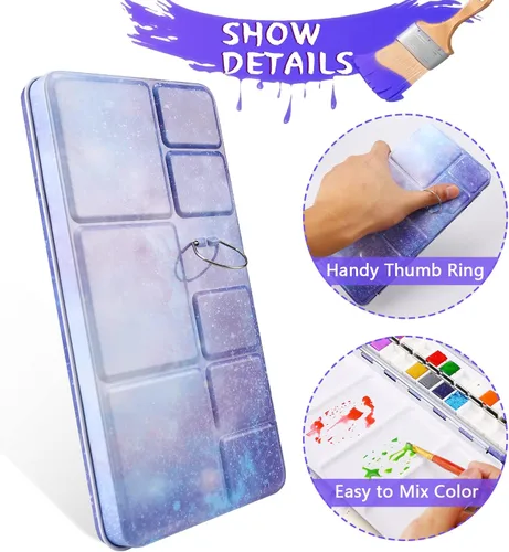 Miniatura 3 de MYARTOOL Paleta de acuarela vacía, estuche de pintura de paleta de acuarela de lata vacía púrpura con 48 piezas de sartenes vacías para paleta