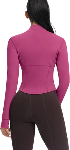 Miniatura 57 de AVGO Chaquetas de entrenamiento recortadas para mujer, con cremallera, ajustadas, atléticas, con agujeros para el pulgar