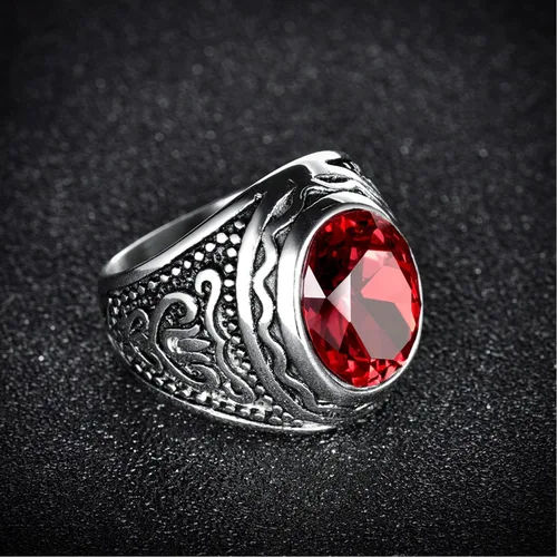 Miniatura 3 de MASOP Anillos masculinos modernos góticos retro de acero inoxidable grabados en color plateado joyería de fiesta de moda tamaño 8-12