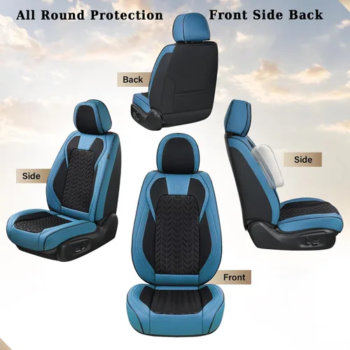 Miniatura 5 de Coverado Juego completo de fundas de asiento, fundas de asiento de piel sintética transpirable de 5 asientos para automóviles, funda de asiento
