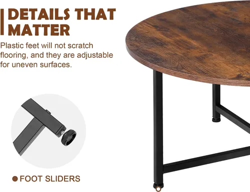 Miniatura 5 de SUPER DEAL Mesas de centro redondas con superficie de madera rústica de 32 pulgadas y patas de metal resistentes, mesa de cóctel industrial