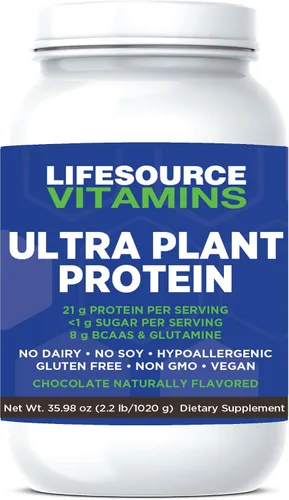 LifeSource Ultra Plant Protein - Proteína vegana cruda a base de plantas, chocolate, 2.2 libras -