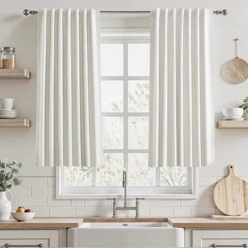 Miniatura 74 de UHITECH Cortinas opacas de 35 pulgadas de largo para sala de estar, 2 paneles, cortina opaca corta para cocina para ventanas pequeñas, cortinas
