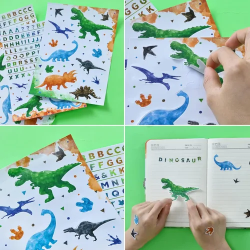 Miniatura 6 de WERNNSAI Diario Luminoso de Dinosaurio para Niños, Diario Secreto con Llaves de Cerradura, Cuaderno con Bolígrafo y Calcomanías, Regalo