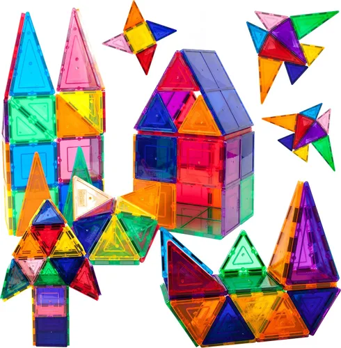 Miniatura 5 de PicassoTiles Paquete de 60 azulejos magnéticos + estuche de transporte: juego educativo STEAM para niños, incluye organizador de almacenamiento