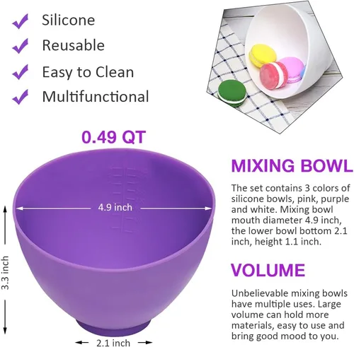 Miniatura 2 de 6 cuencos de silicona para mezclar (4.9 x 3.3 pulgadas, 0.49 cuartos de galón) para máscara facial, chocolate derretido y cuenco de aperitivos