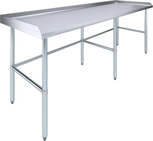 Miniatura 5 de AmGood Mesa de trabajo comercial con base abierta con salpicaduras y salpicaduras laterales, mesa de preparación de acero inoxidable para cocina