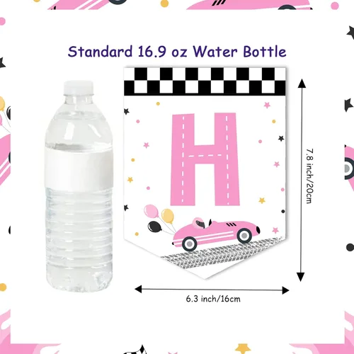 Miniatura 5 de Sursurprise Decoraciones de cumpleaños de coche de carreras para niñas, pancarta de feliz cumpleaños de coche de carreras, color rosa, suministros