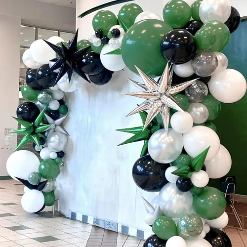 Miniatura 9 de Globos verdes y negros, globos metálicos de 12 pulgadas, color plateado, verde, arena, blanco y negro, globos de fiesta de fútbol, helio, globos