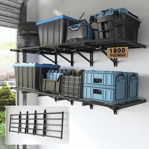 Miniatura 9 de FLEXIMOUNTS Estantería de pared para almacenamiento de garaje resistente de 2 x 6 pies, capacidad de carga de 1600 libras, paquete de 2 estantes