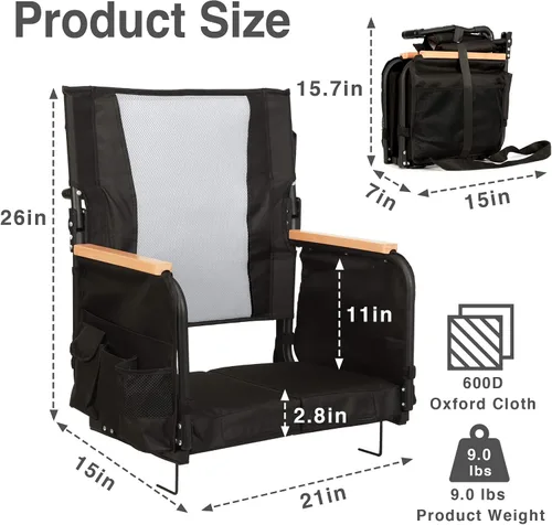 behairity Asientos extra anchos para estadio con soporte para la espalda, sillas de grada con respaldo alto y cojín, asiento de grada plegable
