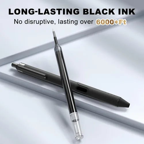Miniatura 2 de Paquete de 12 bolígrafos negros - Bolígrafos de gel de 0.5 mm de tinta negra de secado rápido y escritura suave - Bolígrafo retráctil de agarre