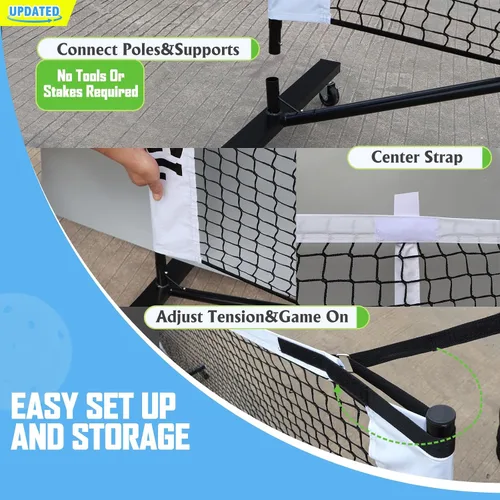 Miniatura 6 de Pro Pickleball Net Portable with Wheels – 22ft Heavy Duty Pickleball Net System with Sturdy Aluminum Frame for Outdoor & Indoor – Nylon Net &