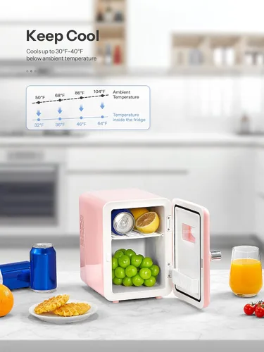 Miniatura 3 de Reemix Mini nevera, 4L/6 latas, enfriador portátil retro para uso doméstico de 120 V y 12 V CC, refrigerador para el cuidado de la piel para Rosa