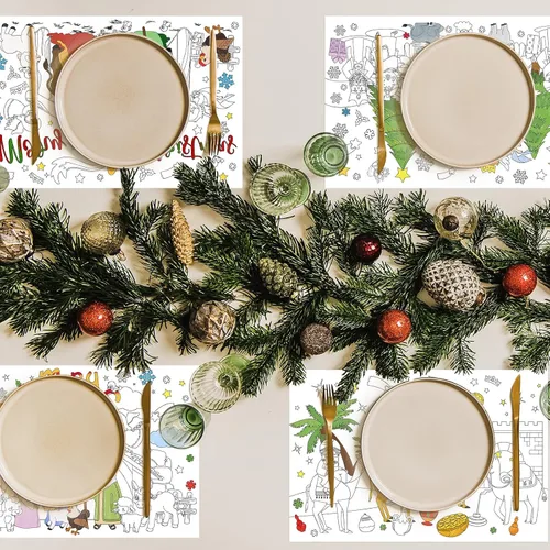 Miniatura 4 de Whaline 24 manteles individuales para colorear de Navidad, escena de pesebre, tapete de papel para colorear con temática de nacimiento de Jesús