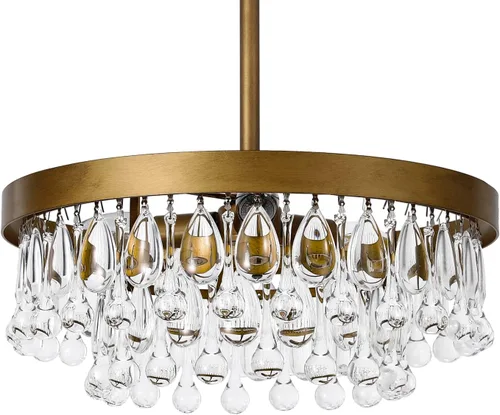 Miniatura 3 de SEOL - Lámparas de techo antiguas de oro con cristal, redondas, grandes, colgantes, lámpara de techo para comedor, recámara, sala de estar, 3 luces