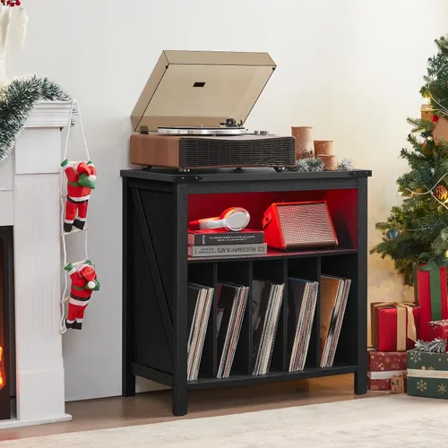 Miniatura 3 de Joaxswe Soporte Grande para Tocadiscos con Estación de Carga y Luces LED, Gabinete Portador de Almacenamiento de Discos de Vinilo que Sostiene hasta