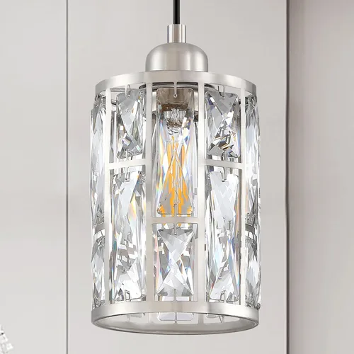 Miniatura 7 de Paquete de 2 lámparas colgantes de isla de cocina con pantalla de cristal de 5.4 pulgadas, acabado de níquel cepillado, moderno accesorio colgante