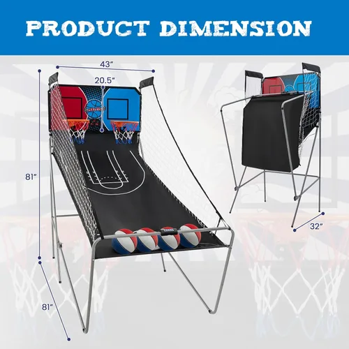 Miniatura 8 de Giantex Juego de arcade de baloncesto electrónico de doble disparo con 8 modos de juego, 4 pelotas, 2 canastas, bomba de aire, marcador LCD