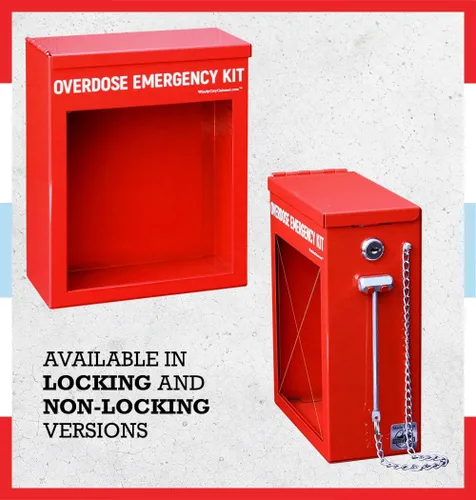 Miniatura 2 de Gabinete de kit de emergencia de sobredosis, alta visibilidad y seguro, acero de calibre 22, montaje en pared con ventana acrílica, martillo