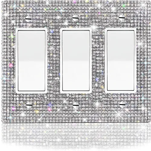 Miniatura 20 de 4 piezas de diamantes de imitación plateados brillantes para placas de pared, cubierta de interruptor de luz, cubierta de salida de diamantes