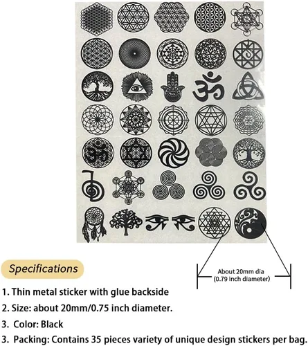 Miniatura 2 de 35 unids/lote Flor de la Vida Metal Pegatina Geometría Orgone Pirámide Pegatina Autoadhesiva Calcomanías Negras Negro