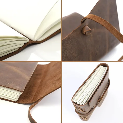 Miniatura 5 de Cuaderno de escritura de cuero, cuaderno encuadernado vintage hecho a mano para hombres y mujeres, escribe en papel grueso liso, páginas pequeñas