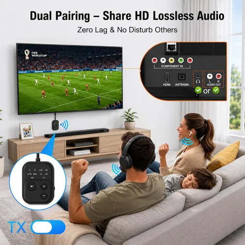 Miniatura 5 de 2026 Pro Bluetooth 6.0 Audio Transmitter Receiver Bluetooth Adapter for TV/Airplane/Gym/Car/Home Stereo to Wireless Headphones,Stable Connection