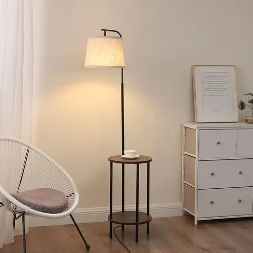 Miniatura 9 de DEWENWILS Lámpara de pie con mesa adjunta, mesita de noche estrecha de estilo granja, mesa auxiliar lateral de madera, lámpara de lectura ajustable