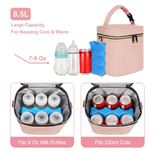 Miniatura 3 de Bolsa de refrigeración de leche materna Mancro con capacidad para 6 biberones de hasta 9 onzas, bolsa térmica para biberones con paquete de hielo