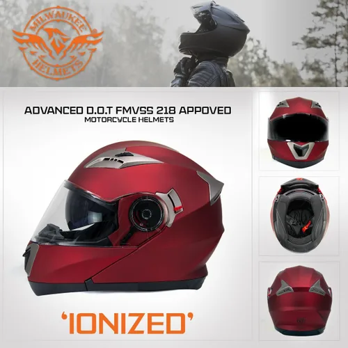 Miniatura 7 de Milwaukee Helmets MPH9826DOT - Casco modular de motocicleta 'ionizado' rojo plano avanzado con visera desplegable