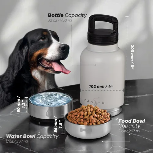 Miniatura 5 de Botella de agua para perros aislada de 32 onzas líquidas de acero inoxidable con tazones para comida y agua, dispensador de viaje para mascotas a