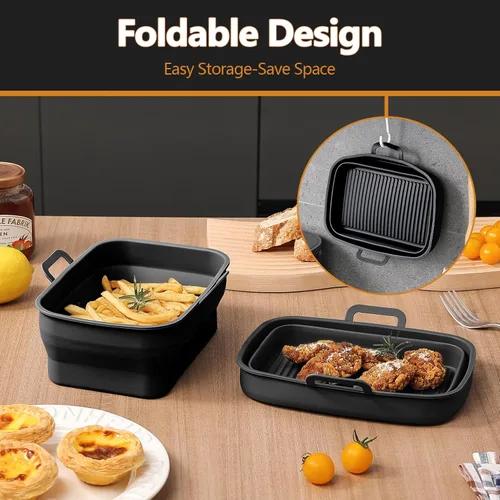 Miniatura 6 de Paquete de 2 sartenes plegables de silicona para freidora de aire para NINJA Foodi Dual de 8 y 10 cuartos, olla de cesta rectangular reutilizable
