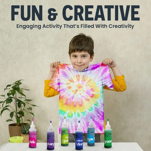 Miniatura 7 de KOOL KRAFTS Kit de teñido anudado, todo incluido con 12 colores vibrantes, + 4 camisetas blancas, perfecto para niños y adultos, divertidos