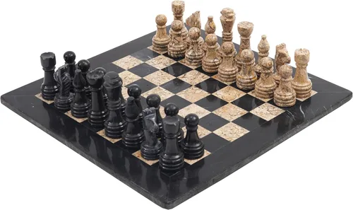 Radicaln Juego de ajedrez de mármol de 15 pulgadas hecho a mano negro y coral fósil clásico juego de mesa de estrategia para adultos, tablero de