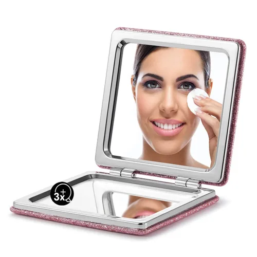 Miniatura 52 de Omiro - Espejo compacto, cuero PU clásico. Ampliación 1x/3x, ultra portátil para el bolsillo, ideal para bolsos y viajes (negro)