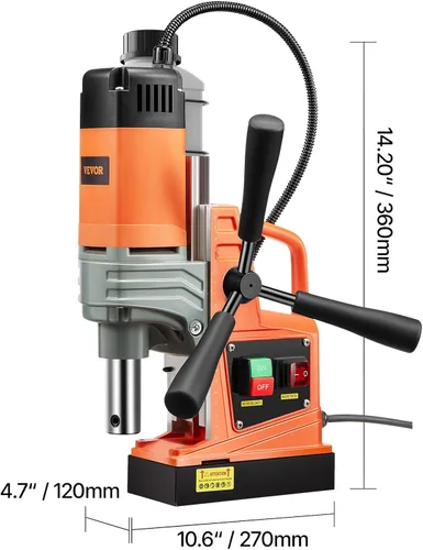 Miniatura 11 de VEVOR Prensa de Taladro Magnético, 1300W 3.99 cm de Diámetro de Taladro, Taladro Magnético Portátil de 2922 lbf de Potencia, 810 RPM, Máquina