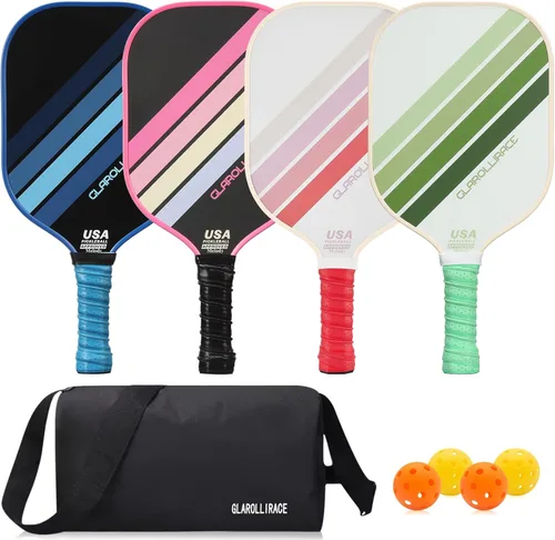 Miniatura 8 de Juego de 2 palas de pickleball 4 raquetas de pickleball, juego de pickleball aprobado por USAPA, superficie de fibra de vidrio fibra de carbono