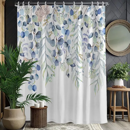 Miniatura 12 de KAIRA Cortina de ducha de eucalipto negro con diseño clásico y moderno, hojas de plantas de acuarela con diseño floral, decoración de baño, 72 x 72