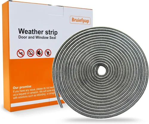 Miniatura 9 de Bruiefpap Burlete impermeable de 16.5 pies para puertas y ventanas, sello de puerta autoinsonorizante, aislamiento de puerta para correderas, Gris