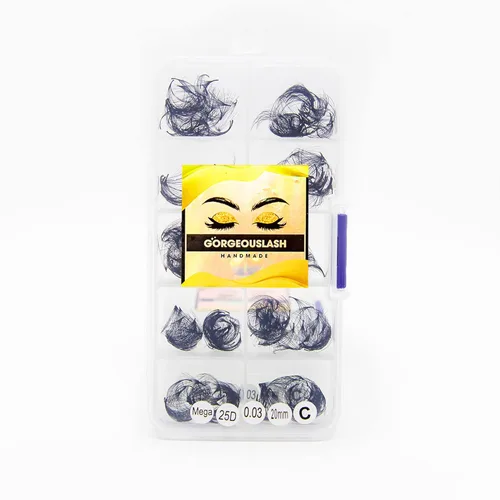Miniatura 63 de Extensiones de pestañas 20D, 25D. 500 abanicos de pestañas prefabricados. Extensiones de pestañas. Hechas a mano (20D - rizo D - 0.03, 0.55 pulgadas)