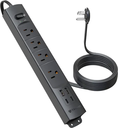 Miniatura 13 de TROND - Tira de alimentación de enchufe plano con cable de extensión plano USB de 10 pies, protector de sobretensión, montaje en pared, 2 puertos