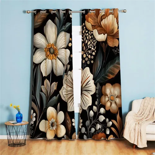 Miniatura 9 de Koudi Cortinas opacas con diseño de pájaros y flores, cortinas de oscurecimiento con ojales, paneles de cortina con aislamiento térmico