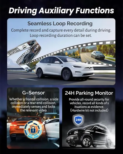 Miniatura 7 de Cámara de espejo retrovisor 4K con Carplay y Android Auto, cámara de salpicadero de 12" para espejo frontal y trasero con control de voz para coches