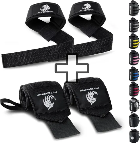 Miniatura 14 de Fitgriff® Lifting Straps & Wrist Wraps (Bundle) Superior Support for Weightlifting & Gym Workouts - for Men and Women Negro completo
