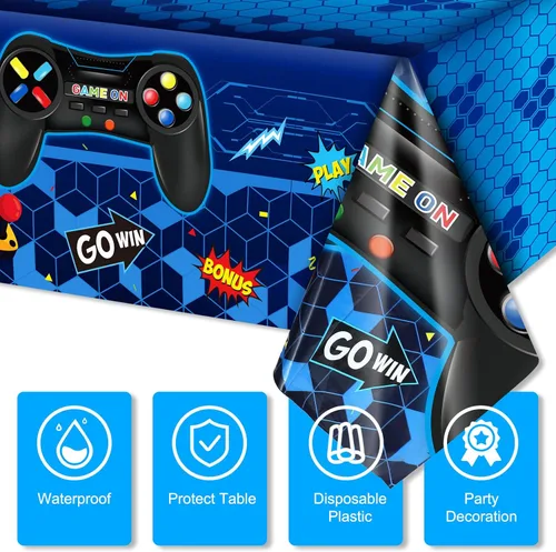 Miniatura 3 de Tatuo 3 fundas de mesa de videojuegos, decoración de cumpleaños temática de juegos, mantel de plástico, suministros de fiesta para niños y niñas