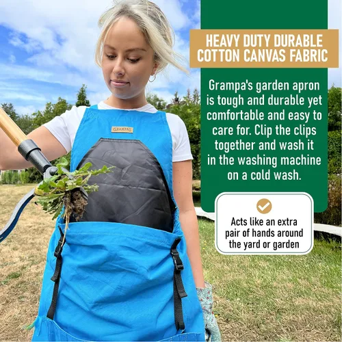 Miniatura 2 de Grampa's Garden - Delantal de jardinería con espalda cruzada con bolsillos para mujeres y hombres Delantal de cosecha con bolsa de canguro grande