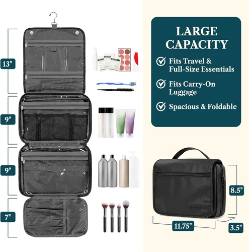 Miniatura 2 de PAVILIA Neceser colgante para mujeres y hombres, organizador de cosméticos plegable, bolsa de viaje, bolsa de maquillaje resistente al agua